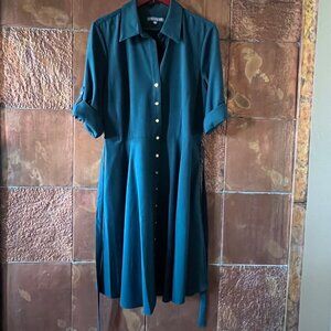 Sharagano * Green button-front dress with pockets * Size 16